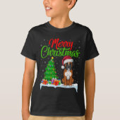 ボクサードッグのクリスマスツリーライトおもしろいクリスマスボクサーD Tシャツ (正面)