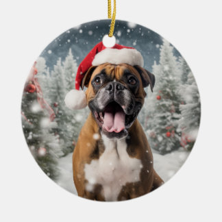 ボクサードッグのクリスマス記念パーティー セラミックオーナメント