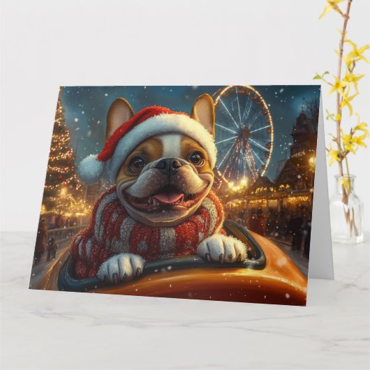 ボクサードッグのジェットコースタークリスマス カード (黄色い花)