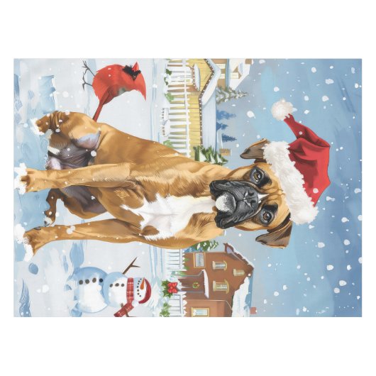 ボクサードッグウィンターワンダーランドクリスマスジョイ テーブルクロス (正面(横))