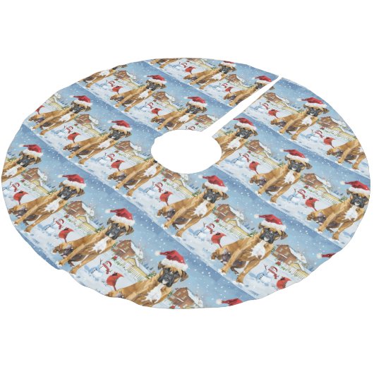 ボクサードッグウィンターワンダーランドクリスマスジョイ ブラッシュドポリエステルツリースカート (アングル)