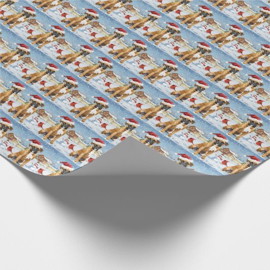 ボクサードッグウィンターワンダーランドクリスマスジョイ ラッピングペーパー (角)