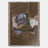ボクサードッグオイル絵画ポートレート スローブランケット (正面縦)
