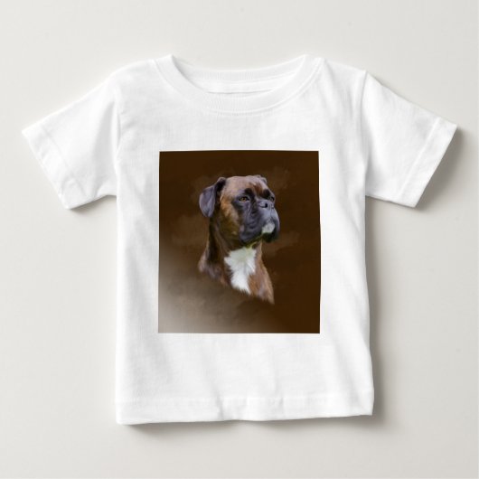 ボクサードッグオイル絵画ポートレート ベビーTシャツ (正面)