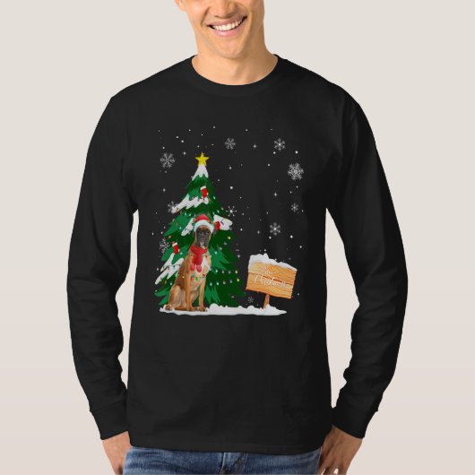 ボクサードッグクリスマストナディアライトサンタハットクリスマス Tシャツ (正面)
