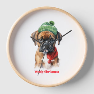 ボクサードッグクリスマスX-MasウィッシュギフトWoofy Christma 壁時計