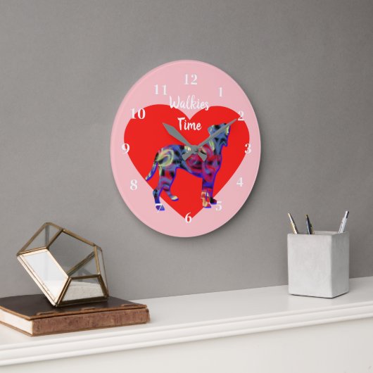 ボクサードッグシルエットバレンタインズデイピンク ラージ壁時計 (オフィス)