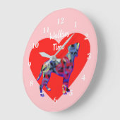 ボクサードッグシルエットバレンタインズデイピンク ラージ壁時計 (傾斜)