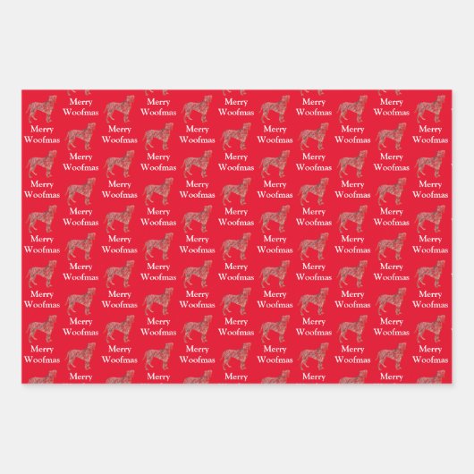 ボクサードッグシルエットレッドウメリーォーフマス ラッピングペーパーシート (正面)