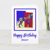 ボクサードッグシルエットレッドブルーイエロー誕生日カード カード (正面)