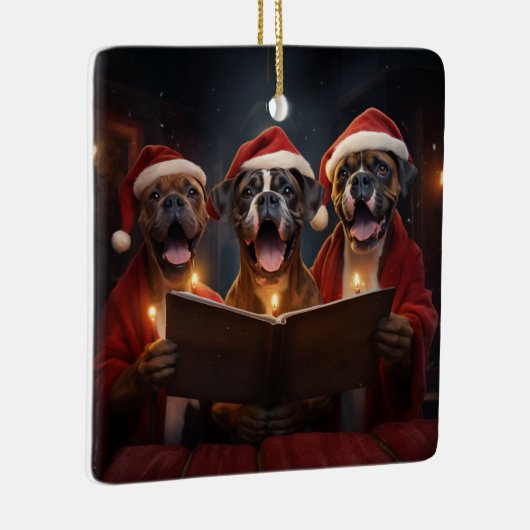 ボクサードッグスクリスマスカロリングフェスティバルホリデー セラミックオーナメント (右)