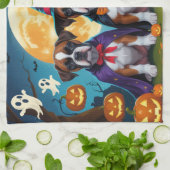 ボクサードッグスパンプキンハロウィンおもしろい キッチンタオル (折り畳み)