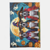 ボクサードッグスパンプキンハロウィンおもしろい キッチンタオル (縦)