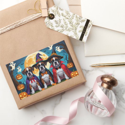 ボクサードッグスパンプキンハロウィンおもしろい 長方形シール (ギフト)