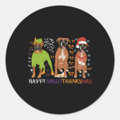 ボクサードッグハッピーハロサンクスマスクリスマスドッグ恋人 ラウンドシール (正面)