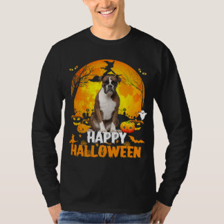 ボクサードッグハッピーハローウィンデイムーンパンプキン Tシャツ
