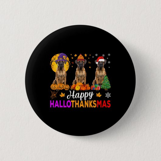 ボクサードッグハロウィーンクリスマスハロサンクサス 缶バッジ (正面)