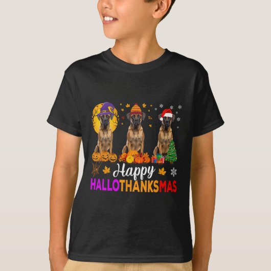 ボクサードッグハロウィーンクリスマスハロサンクサス Tシャツ (正面)