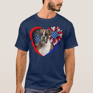 ボクサードッグハート米国国旗7月4日米国国旗 Tシャツ