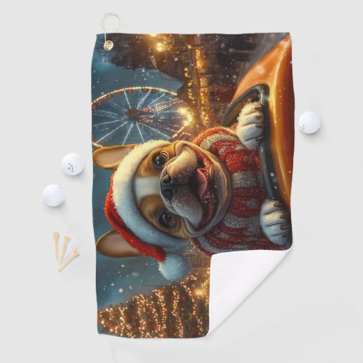 ボクサードッグローラーコースタークリスマス ゴルフタオル (インサイチュ)