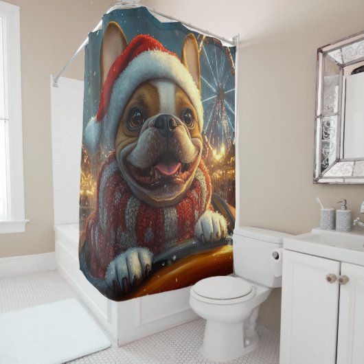 ボクサードッグローラーコースタークリスマス シャワーカーテン (インサイチュ)