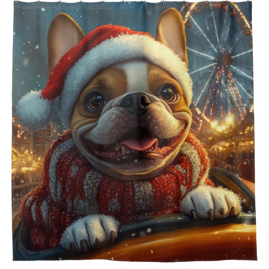 ボクサードッグローラーコースタークリスマス シャワーカーテン (正面)