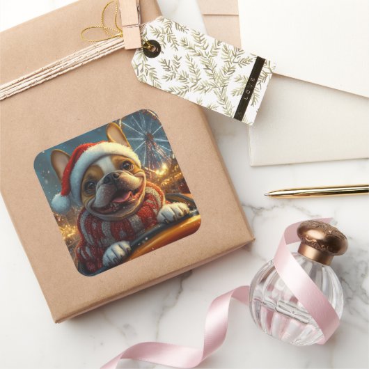 ボクサードッグローラーコースタークリスマス スクエアシール (ギフト)
