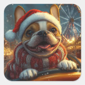 ボクサードッグローラーコースタークリスマス スクエアシール (正面)