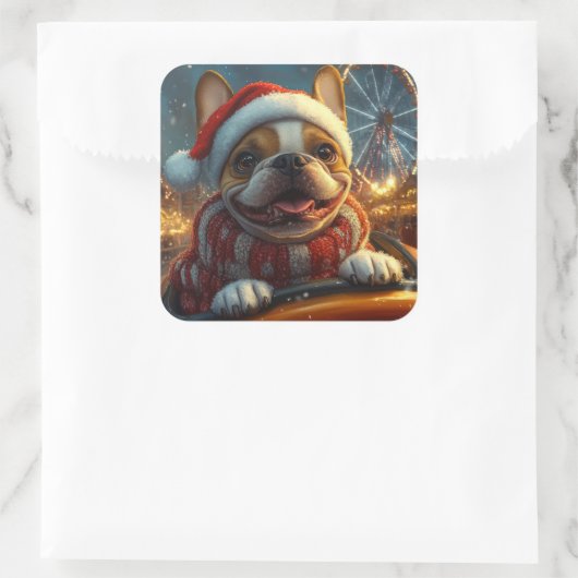 ボクサードッグローラーコースタークリスマス スクエアシール (バッグ)