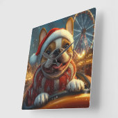 ボクサードッグローラーコースタークリスマス スクエア壁時計 (傾斜)