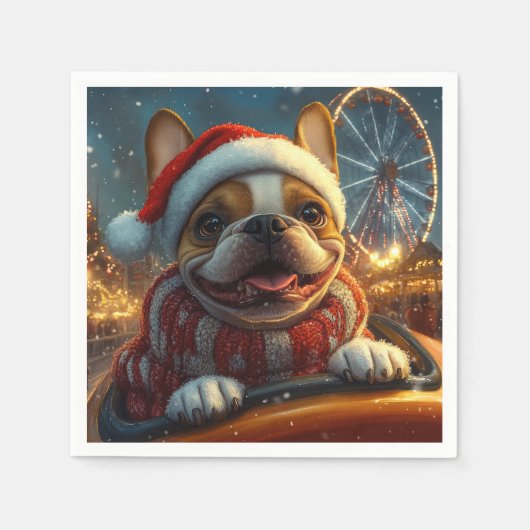 ボクサードッグローラーコースタークリスマス スタンダードカクテルナプキン (正面)