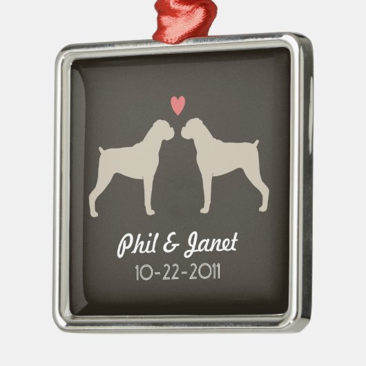 ボクサードッグ結婚シルエット夫婦の愛カスタム メタルオーナメント (左)