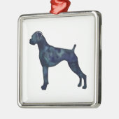 ボクサードッグ自然耳ブラックウォーター色シルエット メタルオーナメント (左)