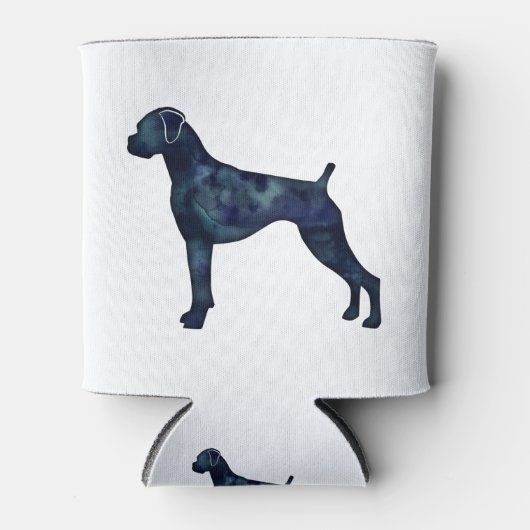 ボクサードッグ自然耳ブラックウォーター色シルエット 缶クーラー (正面)