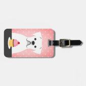 ボクサードッグ食べホワイトのカップケーキピンク背景 ラゲッジタグ (正面横)