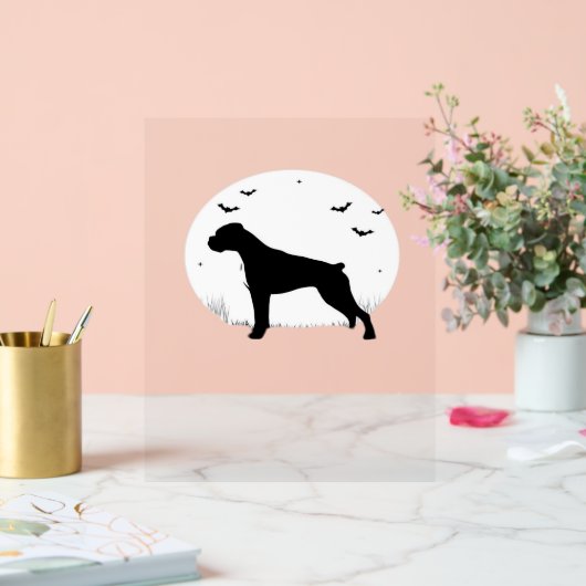 ボクサードッグ – ハロウィンムーンシルエットクラシックT-Sh アクリルサイン (ウェディング)