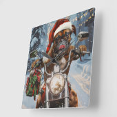 ボクサードッグ バイクに乗る クリスマス スクエア壁時計 (傾斜)