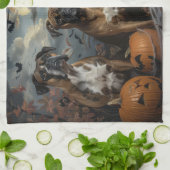 ボクサーハロウィーンの夜の犬の喜び キッチンタオル (折り畳み)
