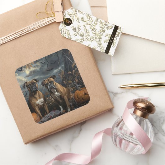 ボクサーハロウィーンの夜の犬の喜び スクエアシール (ギフト)