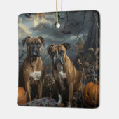 ボクサーハロウィーンの夜の犬の喜び セラミックオーナメント (左)