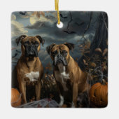 ボクサーハロウィーンの夜の犬の喜び セラミックオーナメント (正面)