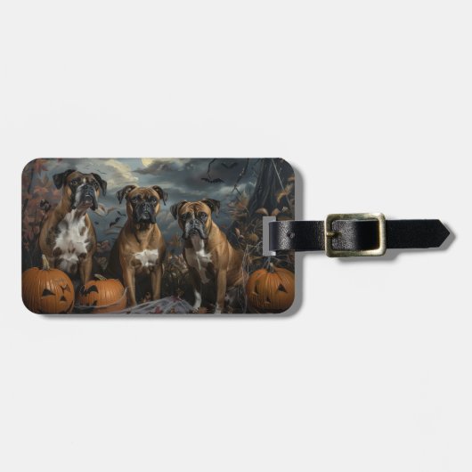 ボクサーハロウィーンの夜の犬の喜び ラゲッジタグ (正面横)