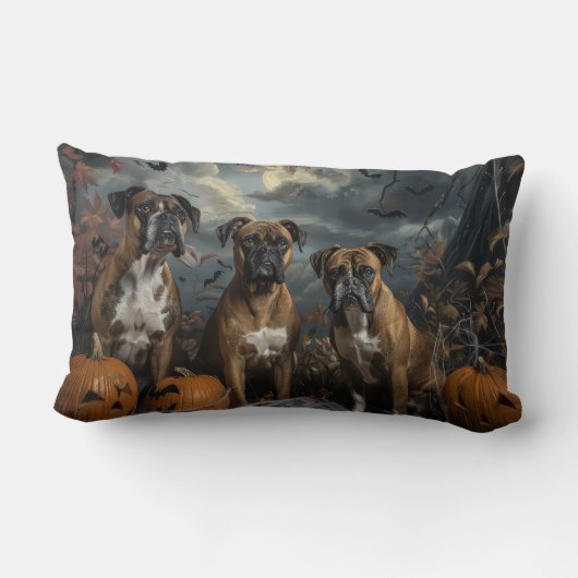 ボクサーハロウィーンの夜の犬の喜び ランバークッション (裏面)