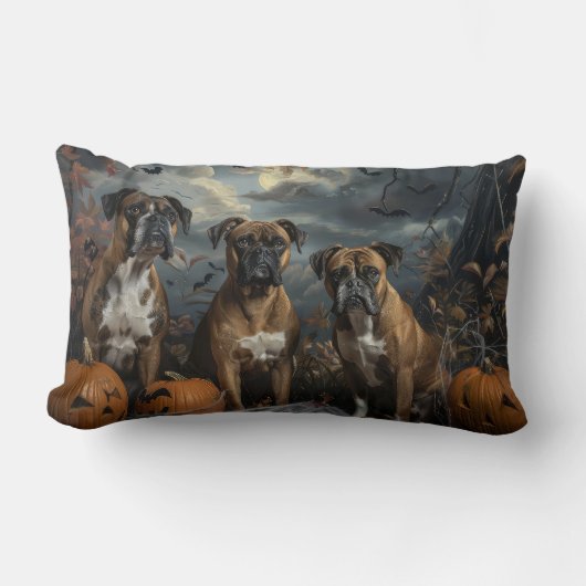 ボクサーハロウィーンの夜の犬の喜び ランバークッション (正面)