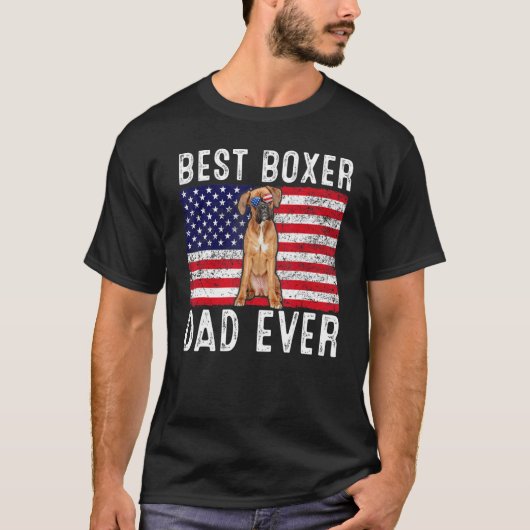 ボクサーパパアメリカ国旗のボクサー犬のオーナー Tシャツ (正面)