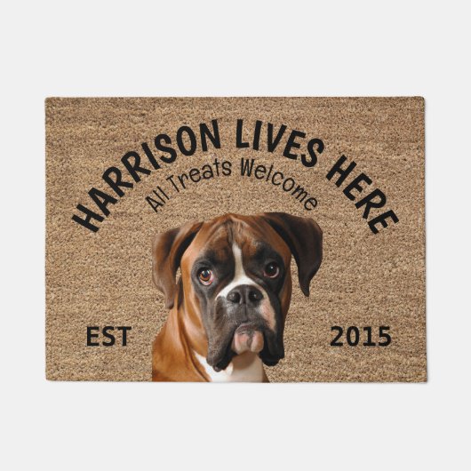 ボクサーパーソナライズされたドッグ愛人の姿 ドアマット (正面)