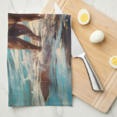 ボクサービーチ絵画サーフィン キッチンタオル (四つ折り)