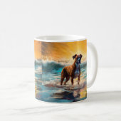ボクサービーチ絵画サーフィン コーヒーマグカップ (正面右)