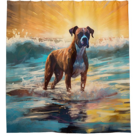 ボクサービーチ絵画サーフィン シャワーカーテン (正面)