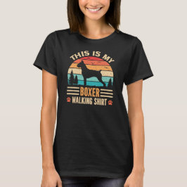 ボクサーママのドッグウォーキング ジャーマンボクサー レトロな夕日 Tシャツ